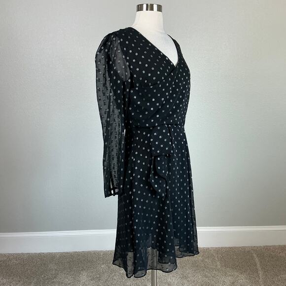 Walter Baker Polka Dot Chiffon Long Sleeve A-Line Dress Black and Silver Size 8 - Picture 2 of 12